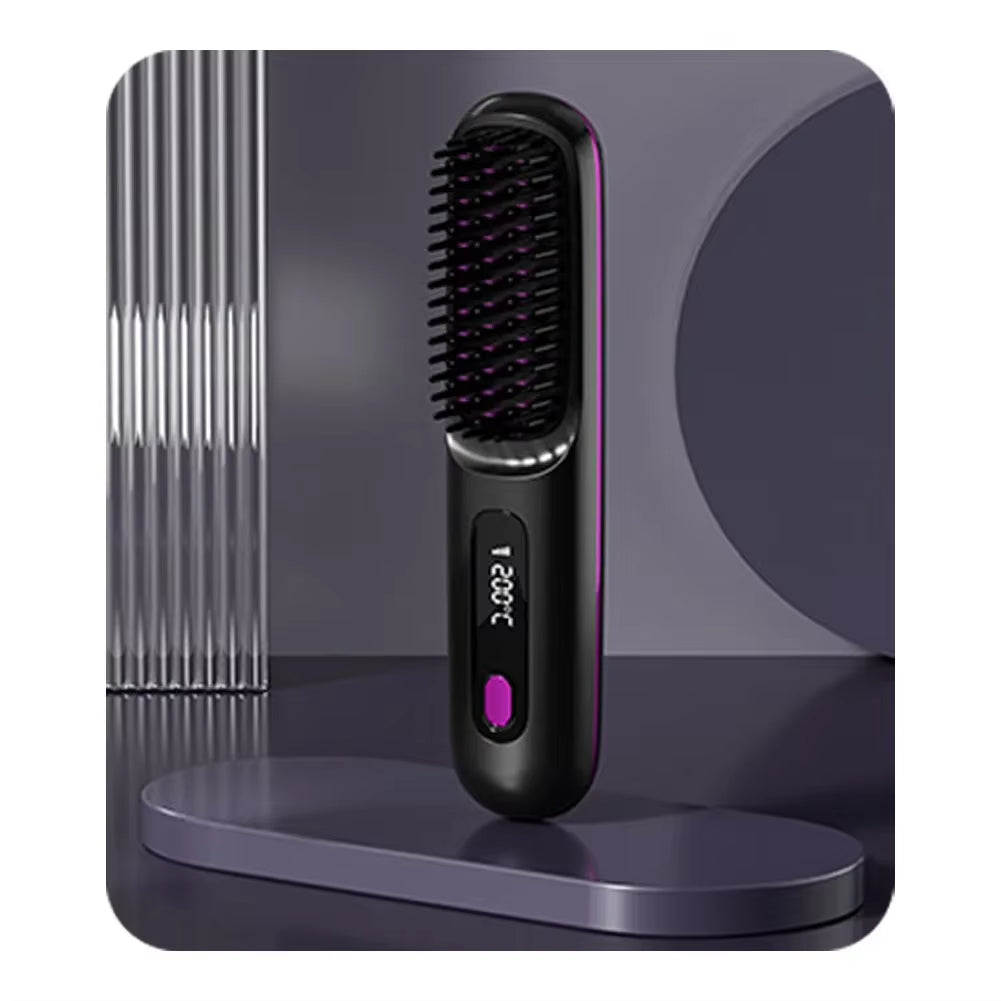 Electric LCD USB Ceramic Heating Straight Hair Comb Wireless Portable Negative Ion Styling Tool Rechargeable Straightening Brush