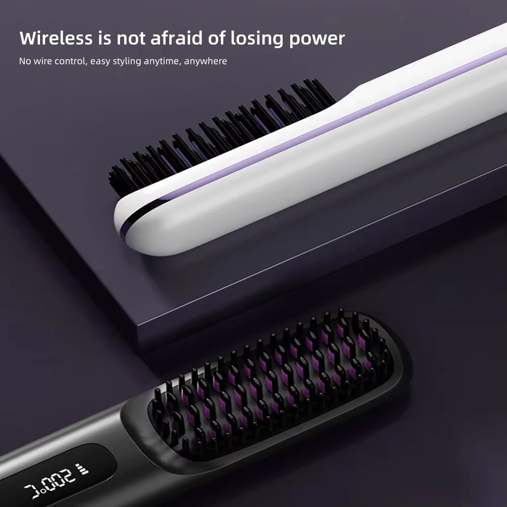 Electric LCD USB Ceramic Heating Straight Hair Comb Wireless Portable Negative Ion Styling Tool Rechargeable Straightening Brush