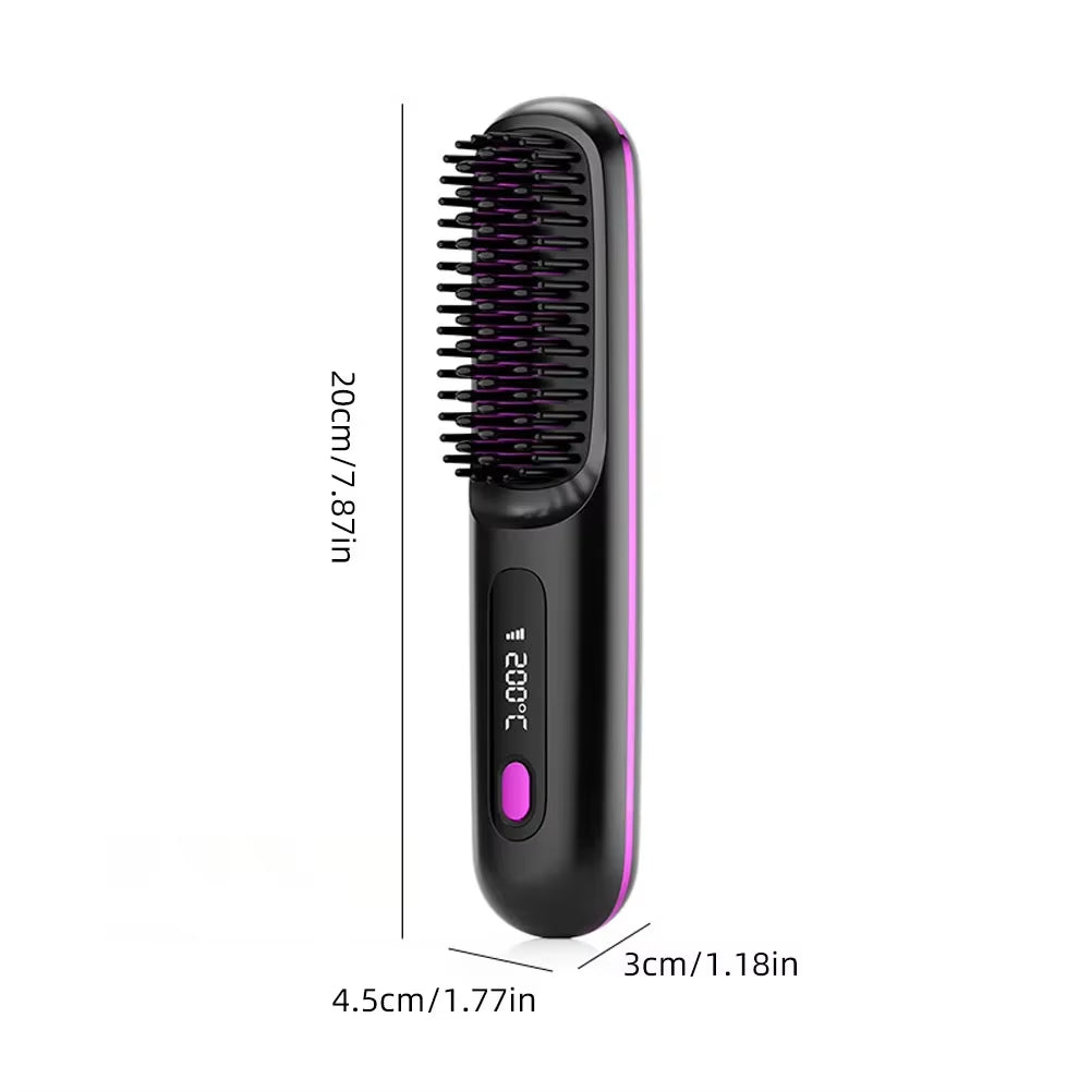 Electric LCD USB Ceramic Heating Straight Hair Comb Wireless Portable Negative Ion Styling Tool Rechargeable Straightening Brush