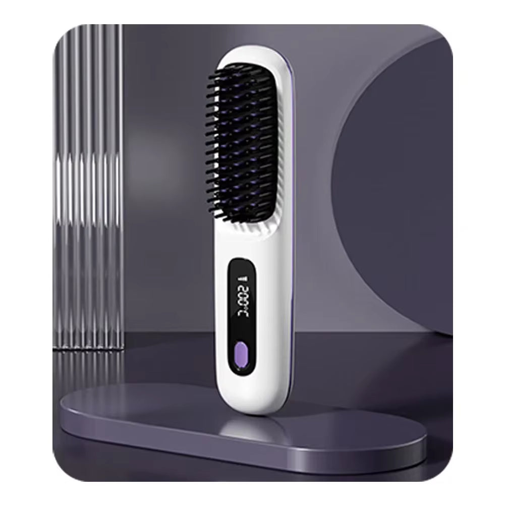 Electric LCD USB Ceramic Heating Straight Hair Comb Wireless Portable Negative Ion Styling Tool Rechargeable Straightening Brush